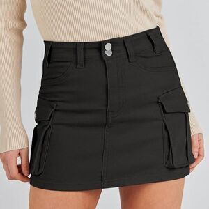 ANRABESS Y2K Black Cargo Mini Skirt with Pockets